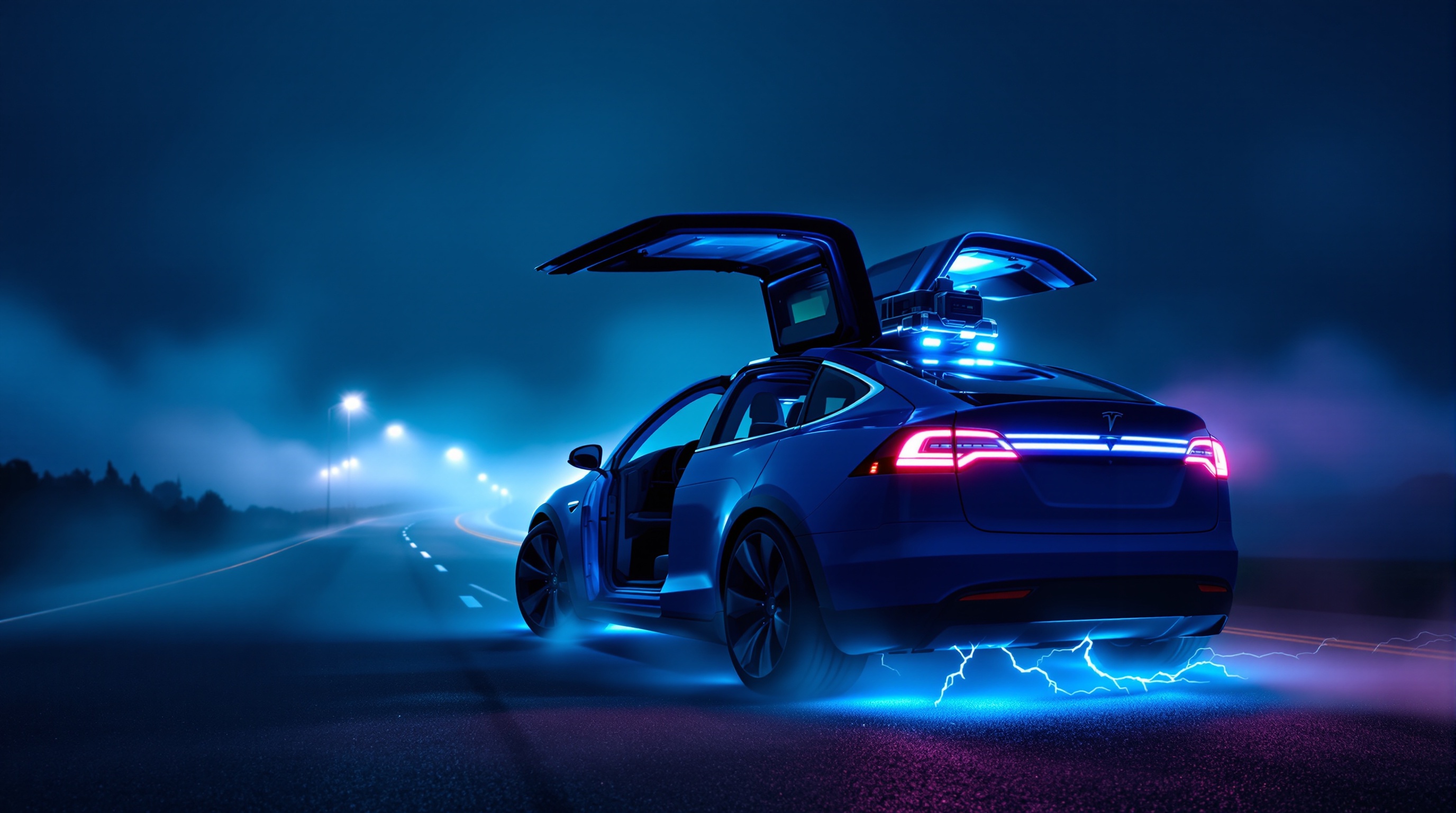 Lucy as a DeLorean time machine, Mr. Fusion on the back, parked and ready for adventure